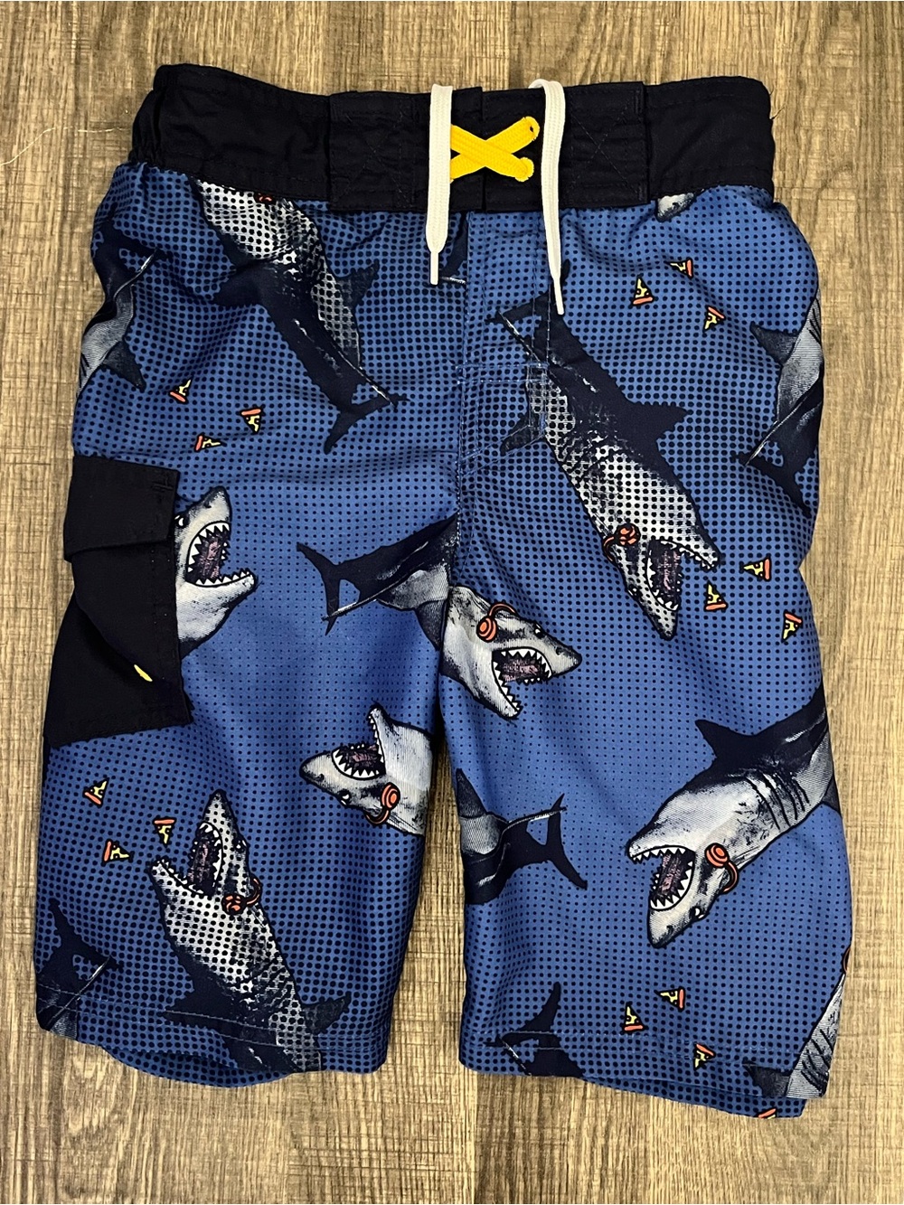 Cat & Jack Blue Sharks Print Boy Swim Trunks Size M 8/10